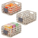 mDesign Water Hyacinth Open Weave Kitchen Cabinet Pantry Basket with Built-In C