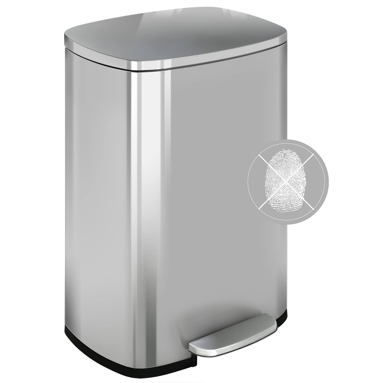 2dccfa3af845e0bd3e2df046f6e702c77dd65facf5b8afc7762edb72b5d4b9ac.jpg Trash Can, Garbage Can 13 Gallon/ 50L Stainless Steel Metal Bathroom Step Trash Can for Home and Kitchen Waste and Recycling with Lid, Inner Bucket - Image 1