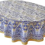 Provence Allure Floral Bordered Country French Fabric Tablecloth by Home Bargains Plus, Indoor Outdoor, Stain and Water Resistant 60 inch x 84 inch