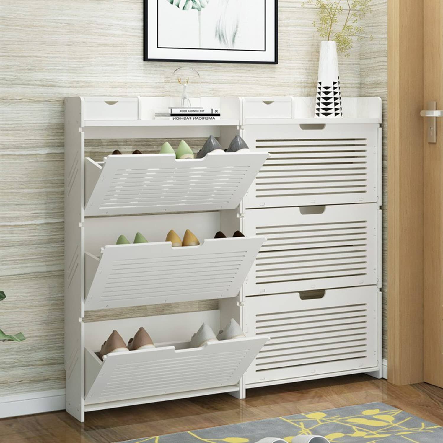 2e10b50a7666861c1dce4c585173cece3e225cd5b6bd0c29b7b1cf812bf30b27.jpg foriy Shoe Cabinet for Entryway Slim 7" Thick Hidden Shoe Storage with 3 Flip Drawers Free Standing Narrow Shoe Cabinet Rack Organizer with - Image 1