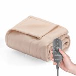 Sunbeam Fleece Electric Heated Throw Blanket, Linen, 50 inch x 60 inch