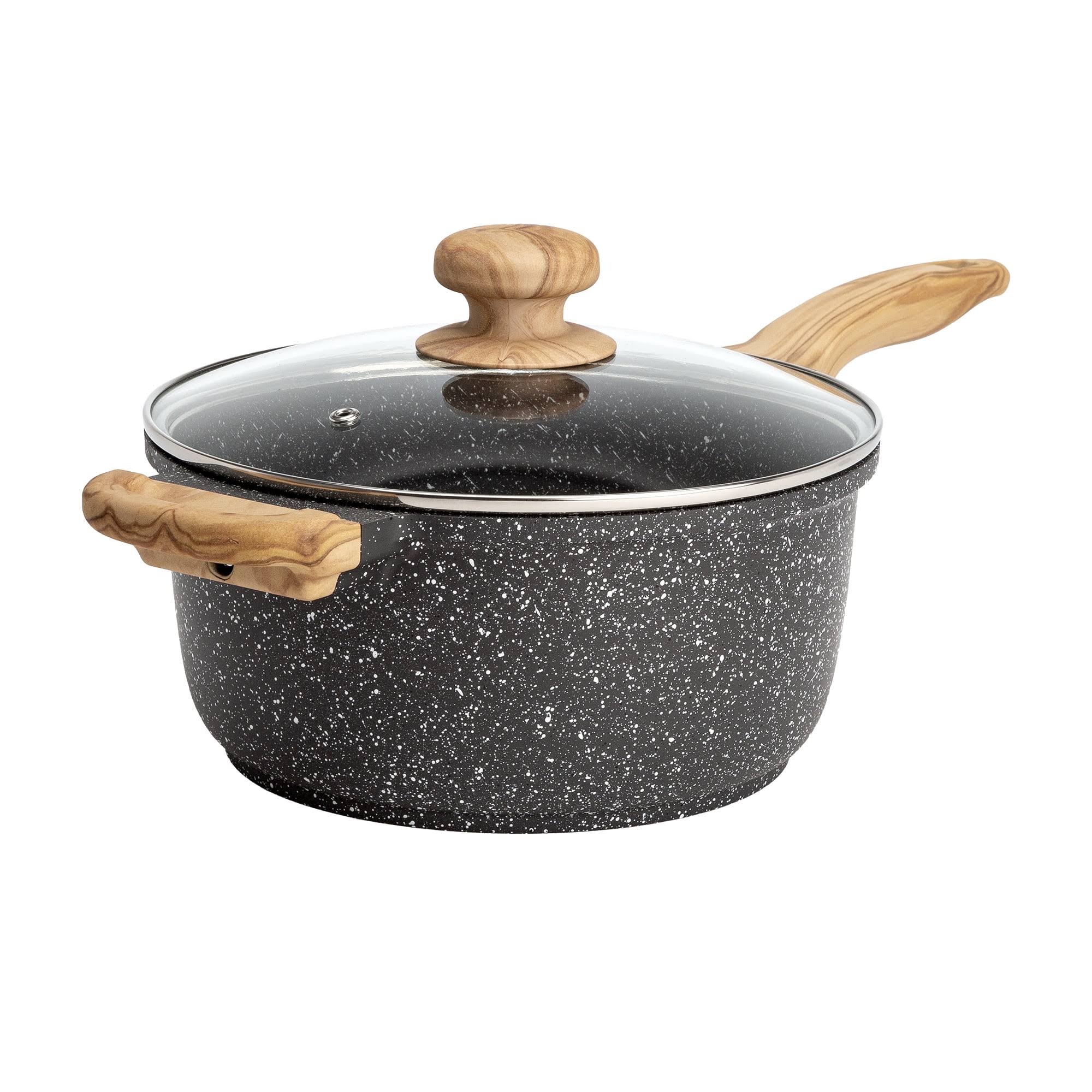 2e48ad7ac0131ed2b6d6530b384f8bcc55b1c892307a4f67c7cc1f7b6621f36c.jpg The Pioneer Woman Prairie Signature Cast Aluminum 4 Quart Sauce Pan Charcoal Speckle - Image 1