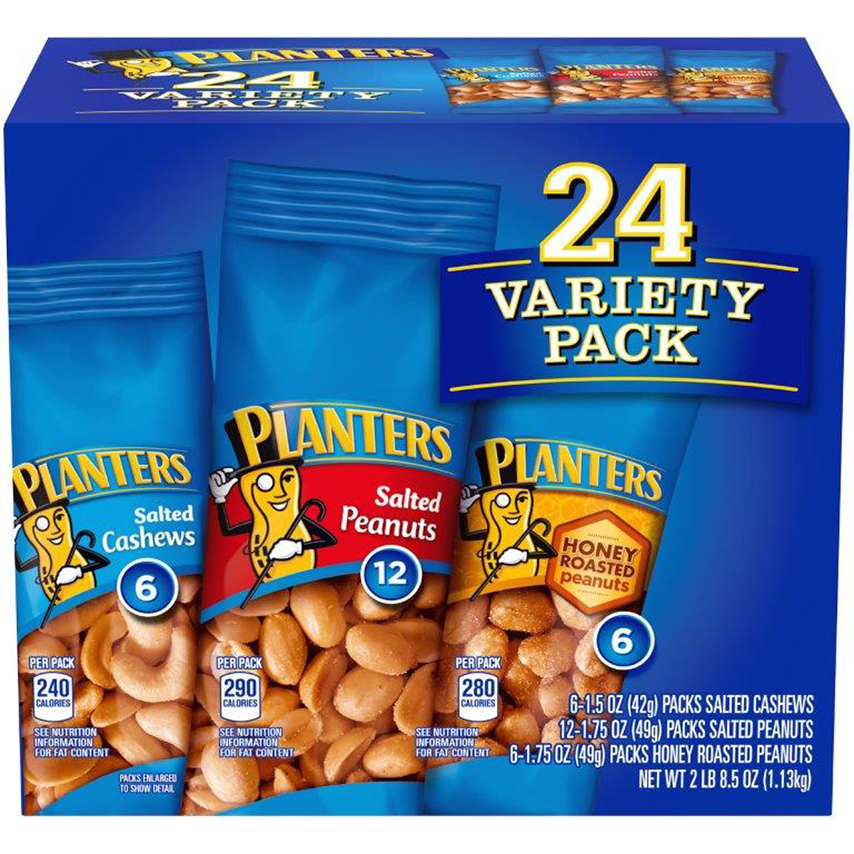 2e58f59858d7783a06484d883c446bddc73519b09a27ecef01bc8024989bfd53.jpg Planters, Cashew & Peanut, Variety Pack, 24 - Count - Image 1