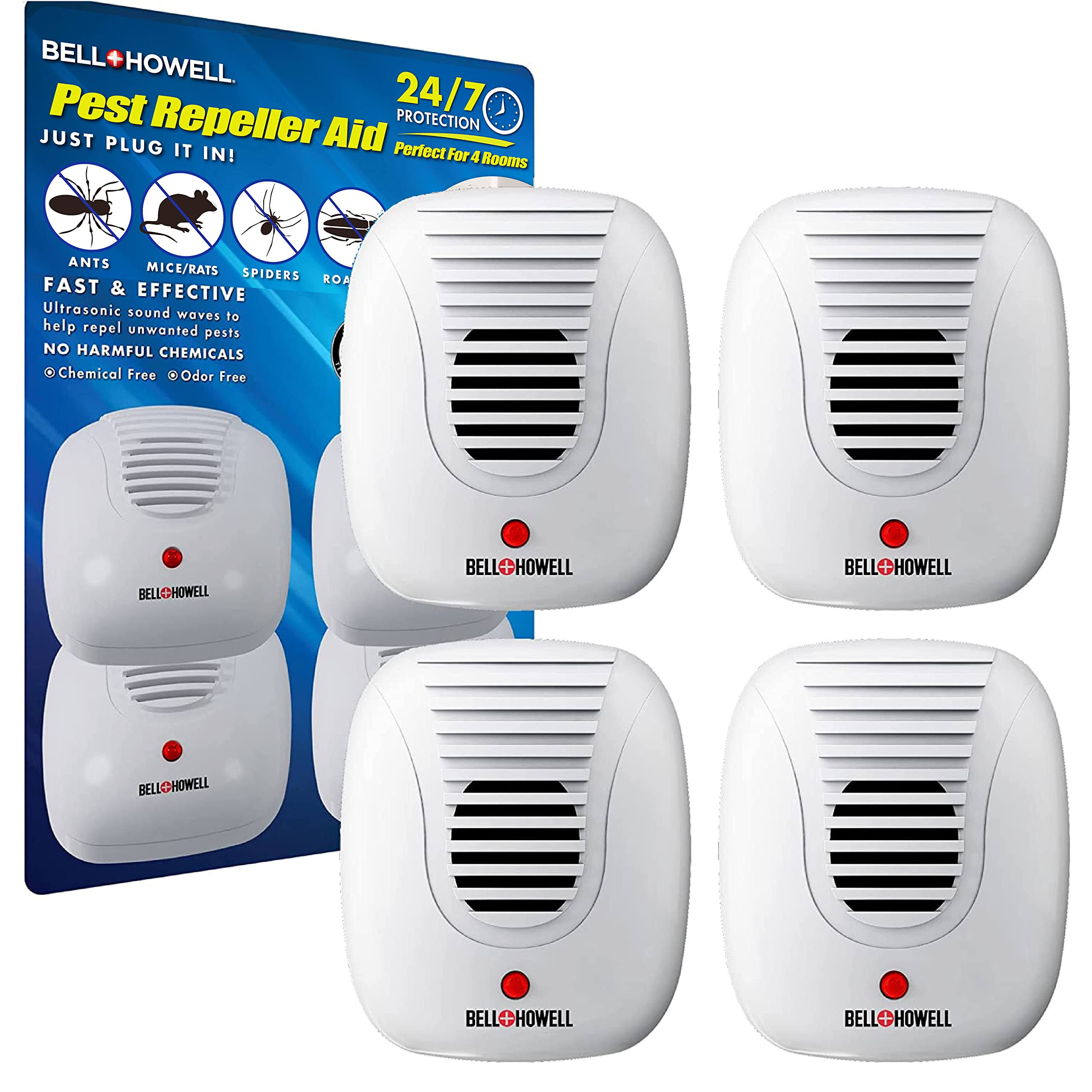 2eabae4238ce2530d842a53a363188808e6b36fc9cf65ea2af58cdf57943c370.jpg Bell + Howell Ultrasonic Pest Repeller Home Kit (Pack of 4), Ultrasonic Pest Repeller, Pest Repellent for Home, Bedroom, Office, Kitchen, Warehouse, H - Image 1