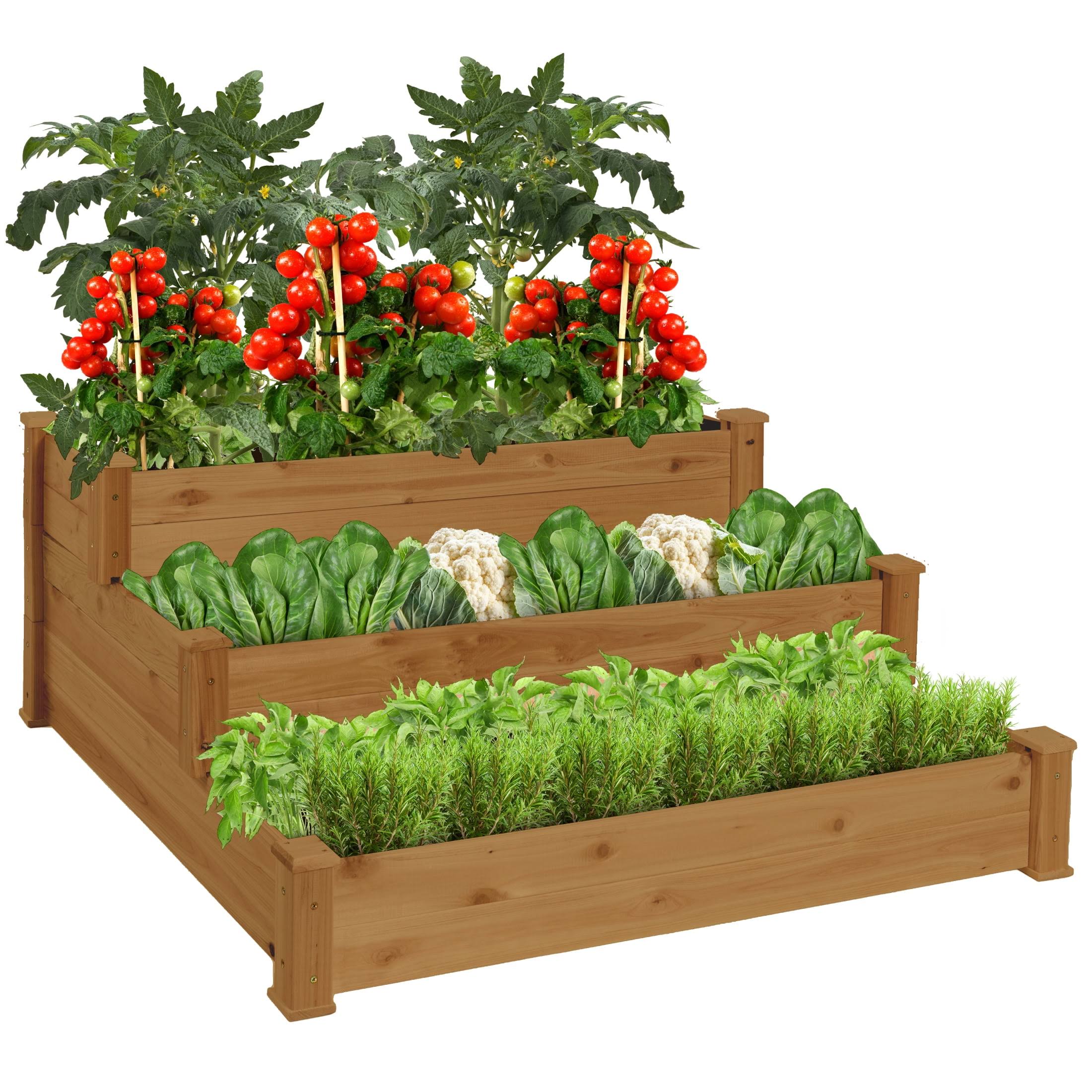 2ec5fdfc23dbad4155149333e2396945b52dca54827242bb357d4637ce899075.jpg Best Choice Products 3-Tier Fir Wood Raised Garden Bed Planter for Plants, Vegetables, Outdoor Gardening - Acorn Brown - Image 1