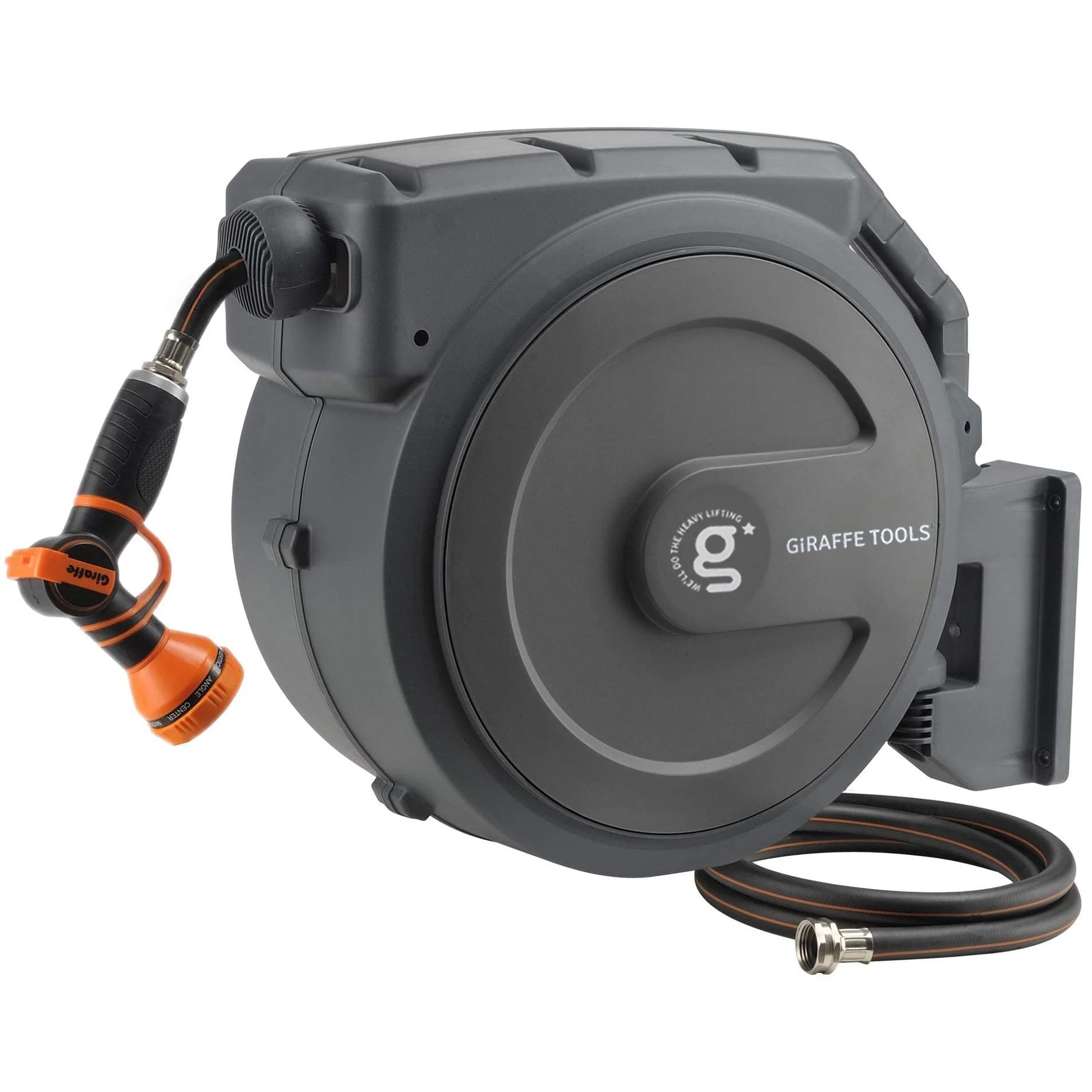 2ec900b253974702f51eb213b8be99c4c845ab521c1192bff9ee35a8db7b1db3.webp Giraffe Tools Retractable Garden Hose Reel 1/2 Inch x 130 ft - Image 1
