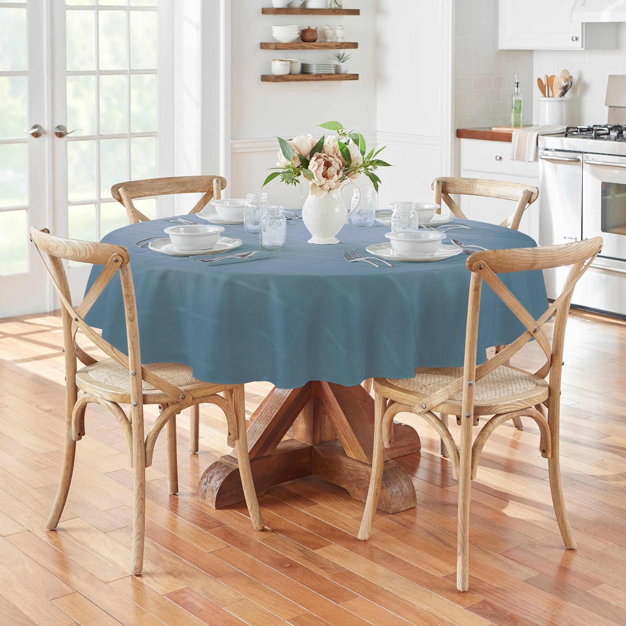 2ed47692633e37d2af9d6a58dec84db7e2d56e79e8b4c80985838f029535e790.jpg Elrene Elegance Plaid 60" x 84" Oval Tablecloth - Blue Shadow - Image 1