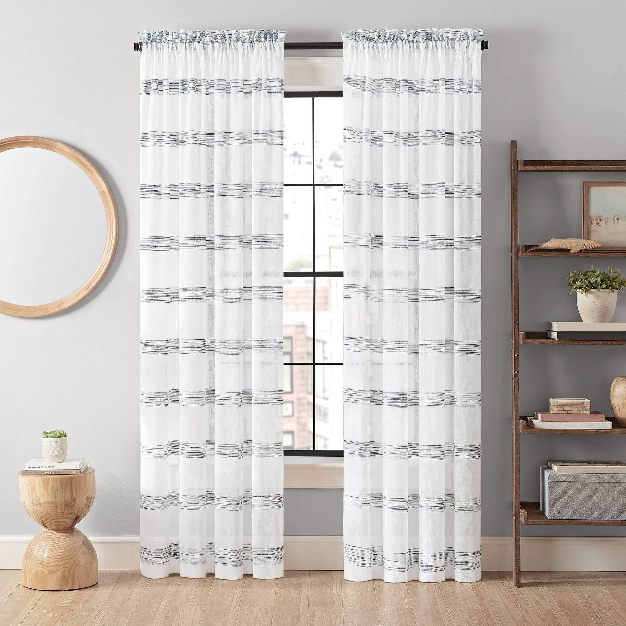 2edda0783e22a8e97b9d6ad38c7bdbf9186811732dc1358249810ae021498de0.jpg Vue Kyoto Semi-Sheer Window Curtain Panel 52" x 95" Indigo - Image 1