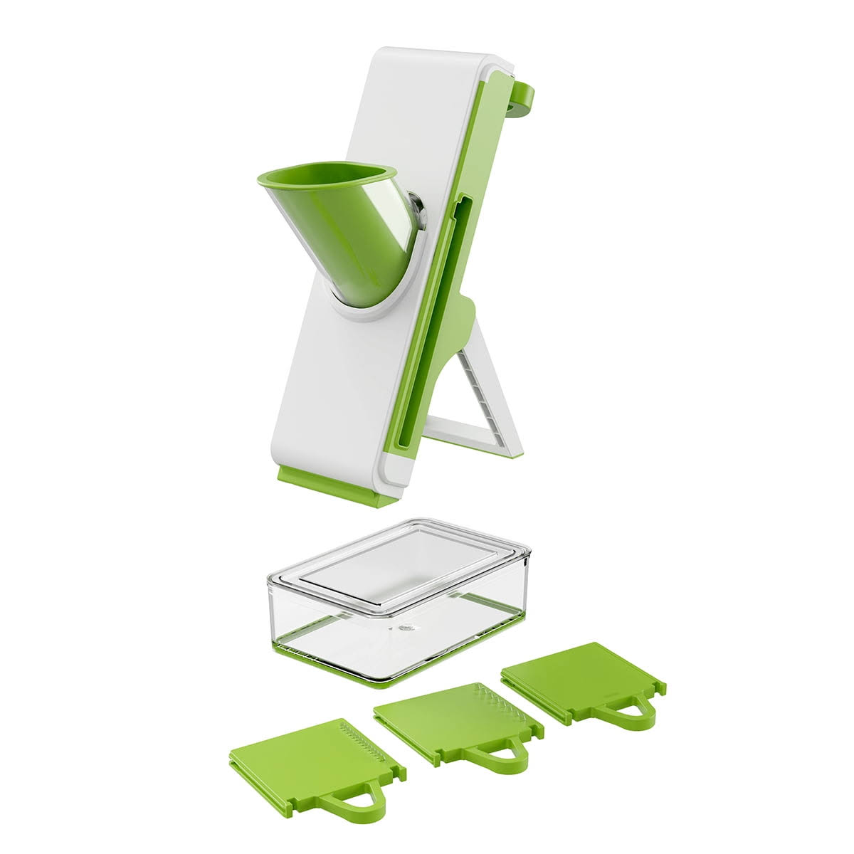 2ef802c6685e01f0a2ff517799155f87116ff2cd80950d920b00e4def1ec3a4a.jpg Mainstays High-Quality Materials Safe Mandoline Multi-function Vegetable Slicer - Green Glaze - 8 Pieces - Image 1