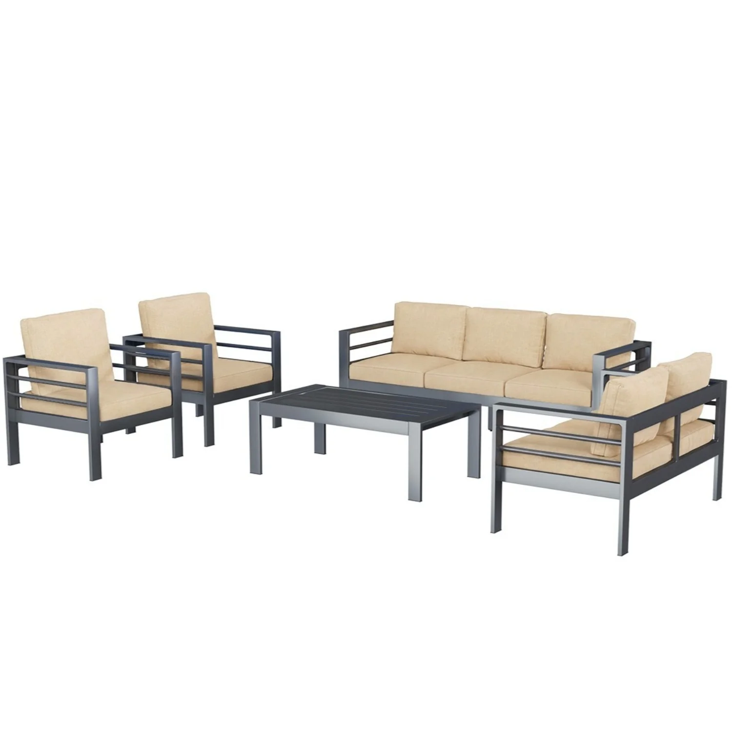 2f0437b71db499193b6d1222bd1b3ff9f0592b5316ebd72b66a5c06d9263a359.webp AECOJOY Aluminum Patio Furniture Set, 5 Pieces Outdoor Sectional Sofa Set, Beige - Image 1