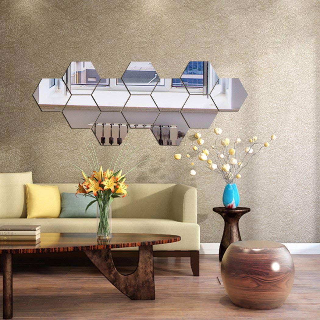 2f15c52274a2f98d66de28c23ab8eed31ec8d8ca221cd7afe12a4db6c42b2a26.jpg MCLEULLA Mirror Wall Stickers, 12pcs Hexagon Mirror Art DIY Home Decorative Hexagonal Acrylic Mirror Wall Sheet Plastic Mirror Tiles for Home Living - Image 1