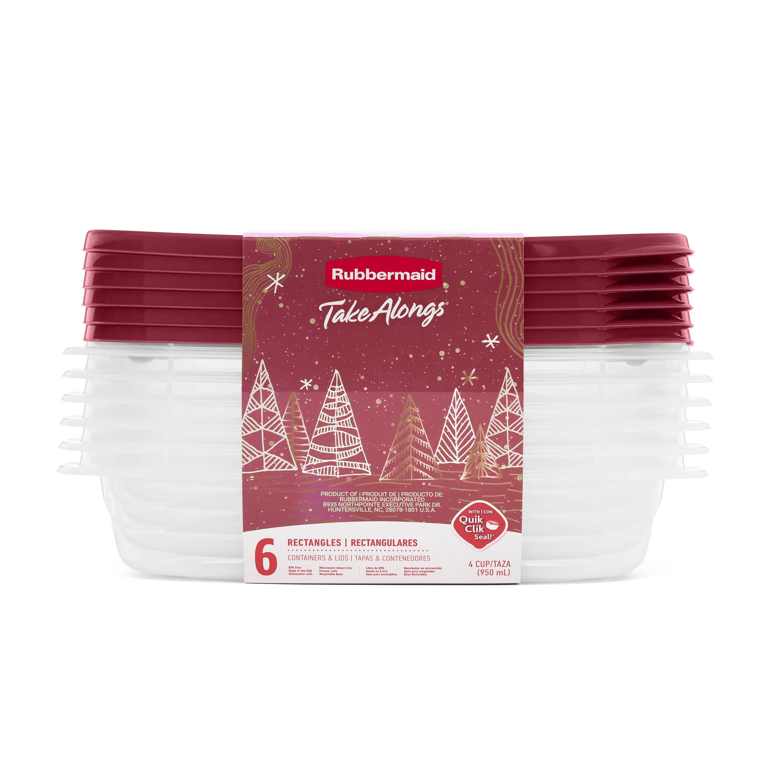 2f1763d491da51b68058218e2b158e445f604df338f5baebac193e997fa06aa9.jpg Rubbermaid TakeAlongs 4 Cup Rectangle Food Storage Containers, Set of 6, Rhubarb Red - Image 1