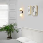 Celestia 2-Light Matte Black Wall Sconce with Antique Brass Accent Socket and Matte Opal Glass Shades - One Size 91001776