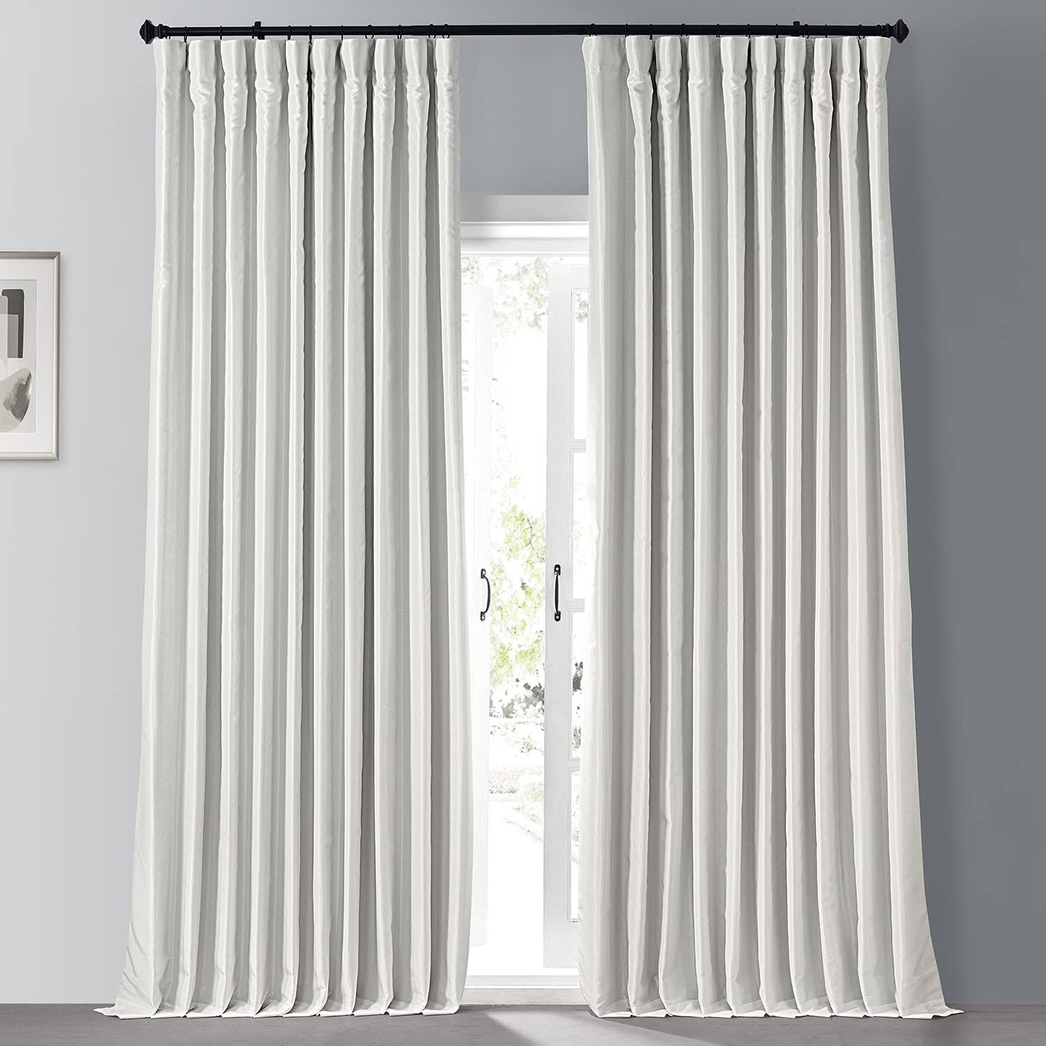 2f39b95658b186930361eeed34961cbeb0baf3765d304c4c978b15778fed4206.jpg Off White Blackout Extra Wide Vintage Textured Faux Dupioni Curtain - Image 1