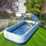 YUEWO Inflatable Swimming Pool with Canopy Outdoor Above Ground Portable Pool for Adults Blow Up Pool for Family Garden Backyard (Blue, 260x160x68cm