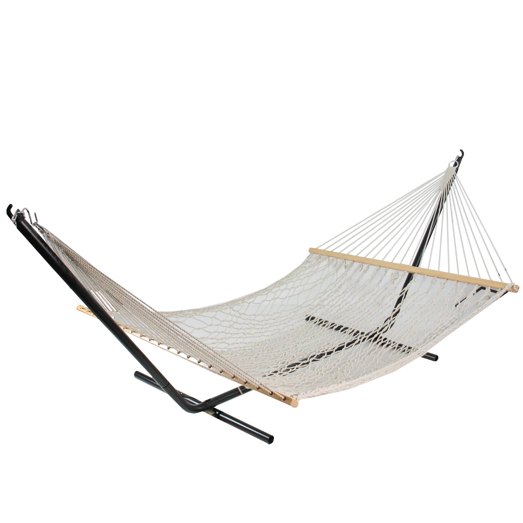 2f47f16a0ff724469621ce015d4bb618e8d5272237aa185c0c27bb77ef944d1e.jpg Northlight 78" White Lattice Macrame Netted Hammock with Wooden Bars - Image 1