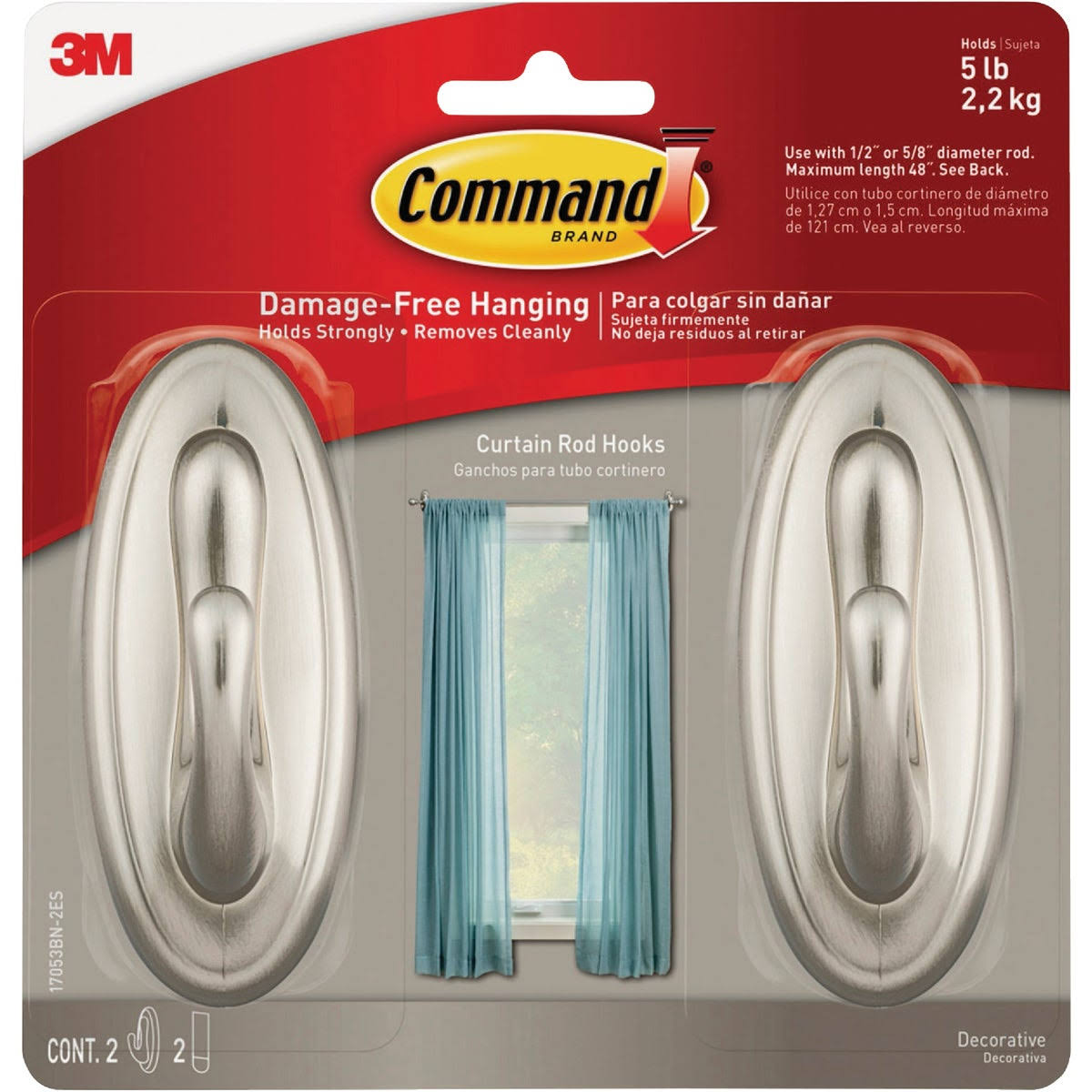 2f48d29a60e5225abb425b489dafd314b752c607d8f64f8bd841776668c9bdd6.jpg Command 17053BN-2ES Curtain Rod Hooks, Brushed Nickel, 2 - Image 1