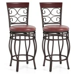 26" Vintage Swivel Bar Stools Set of 2, Counter Height Metal Barstools with Back & Upholstered PU Leather Padded Seat for Pub, Kitchen Island