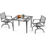 AECOJOY 3 Pieces Patio Dining Set, , Outdoor Furniture with 2 Rocking Patio Chairs and 1 Square Patio Metal Table