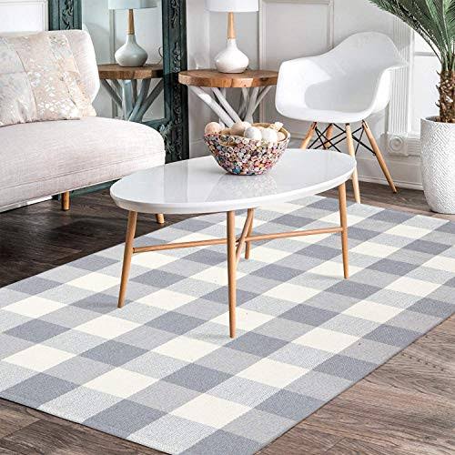 2f998f313d08c951979b5b4da6d78259619393301db21921777a605e17290c73.jpg EARTHALL Buffalo Plaid Outdoor Rug Grey 3 x 5, Cotton Hand-Woven Checkered Door Mat, Reversible Foldable Washable Gray Outdoor R - Image 1