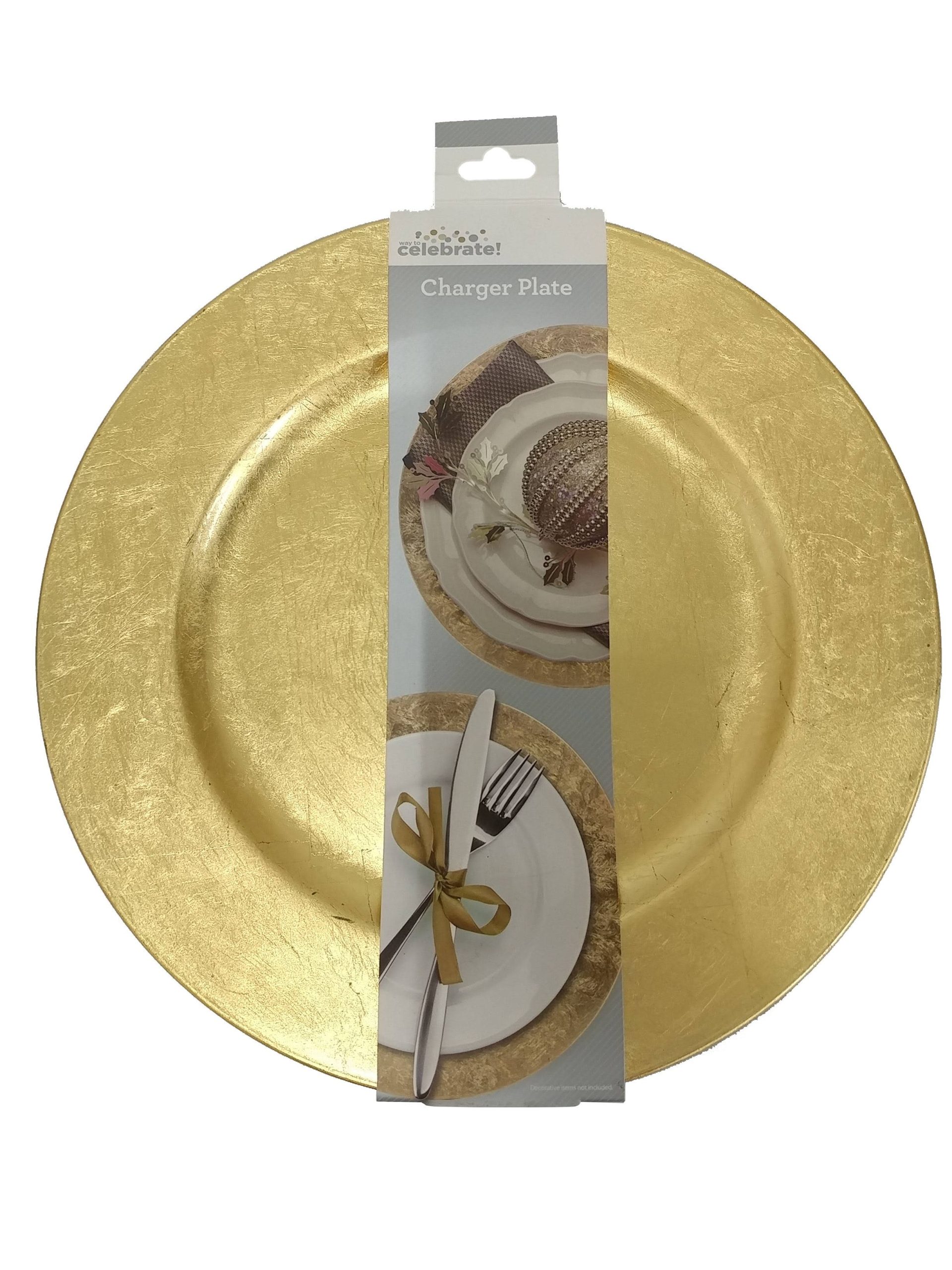 2f9ded977b7a30427465cbd0709ea4ec2444aacc7b3b71d55bea2a4ea84aca74.jpg Way to Celebrate! Gold Round Charger Plate - 12 in - Image 1