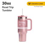 RTIC 30 oz Ceramic Lined Road Trip Tumbler Leak-Resistant Straw Lid Dusty Rose Glitter