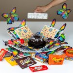 Sendacake White & Gold Foil Celebration Explosion Flying Butterfly Surprise, Cake & Flowers Gift Box - Birthday Gift for All Ages, Size: 5.25