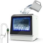 Portable Countertop Dishwasher, 5 Washing Programs, Built-In 3-Cups Water Tank, 3D Cyclone Spray