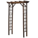 Outsunny 7' Wood Steel Outdoor Garden Arched Trellis Arbor with Natural Fir Wood & Side Panel for Climbing Vines, Carbonized