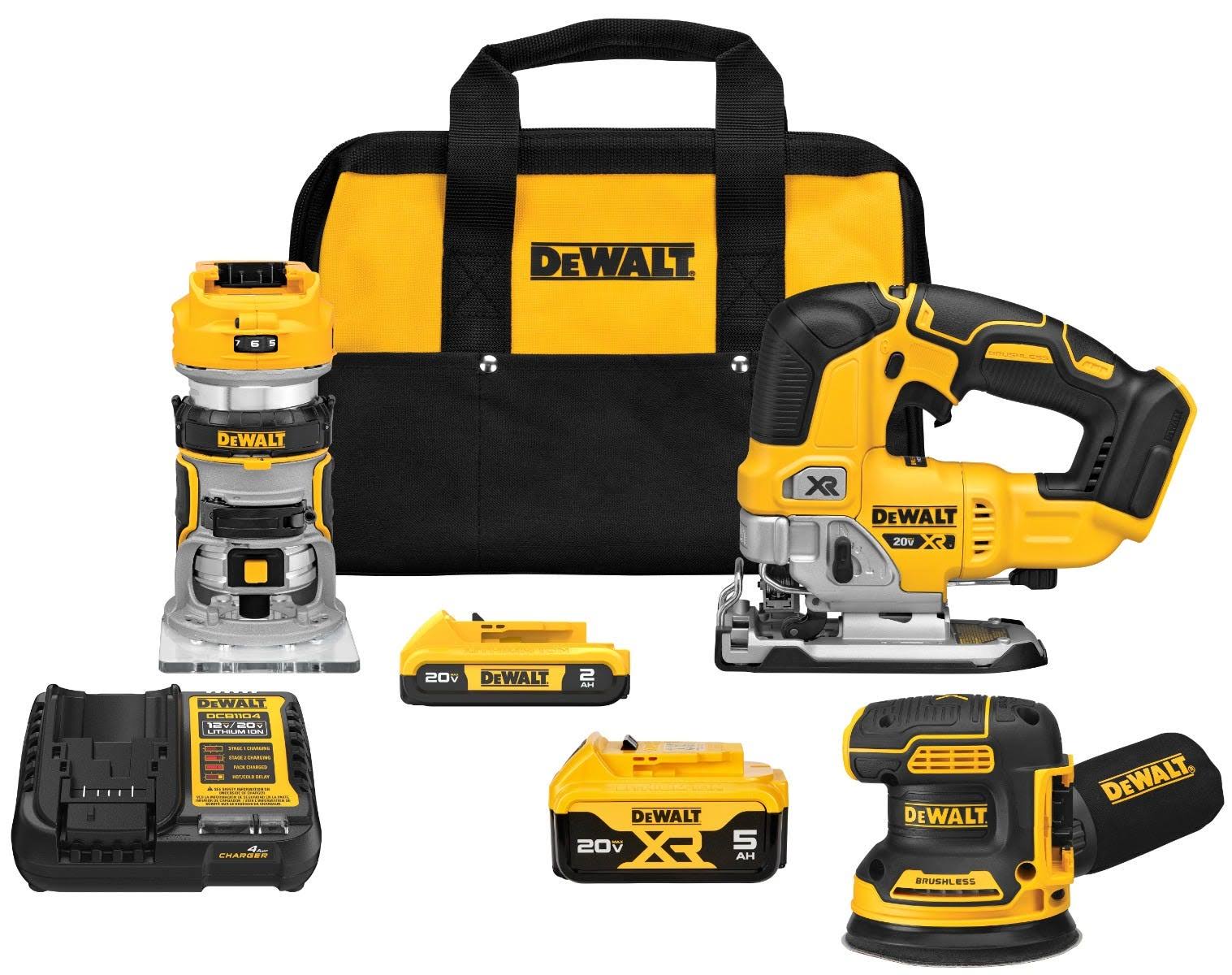 30284abf0801d961eb453303c45300b9a376277b7a70ffeac9281eef7f14b9f8.jpg DeWalt DCK307D1P1 20V Max XR 3-Tool Woodworking 5.0Ah Combo Kit - Image 1