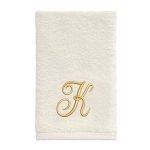 Avanti Monogram Initial Script Ivory & Gold Fingertip Towel, 11" x 18" - K