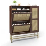 AECOJOY Rattan Shoe Cabinet with 3 Flip Drawers, Free Standing Shoe Storage Organizer with Adjustable Shelves, Fits 13 Shoes