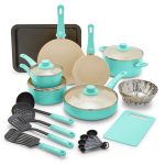 GreenLife 18-Piece Soft Grip Toxin-Free Healthy Ceramic Non-Stick Cookware Set, Turquoise