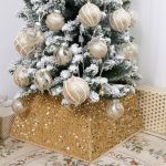 Sunshine Decor Transform Your Christmas Tree with Sunshine's Sparkling Sequin Tree Skirt - 24" Small size, Christmas Tree Collar for Holiday Home Decor(Champagne)