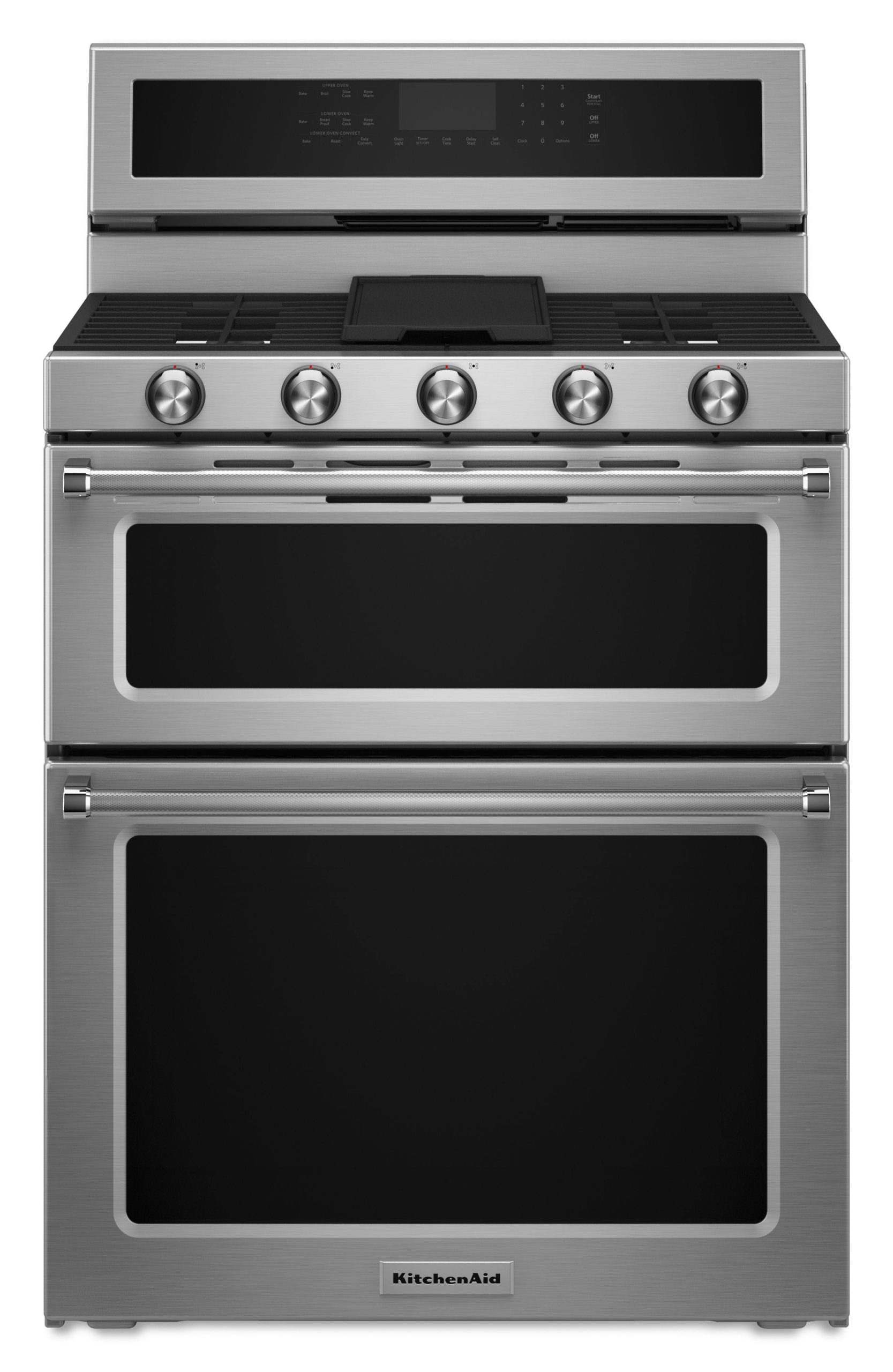 30b4333cfd4f4872391aa3a17fddc3fedff3194eb361f07e7d50ac0916a1f895.jpg KitchenAid 30-Inch 5 Burner Gas Double Oven Convection Range KFGD500ESS - Stainless Steel - Image 1