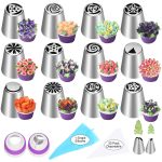 Ylyl 47 Pcs Russian Piping Tips Set, 12 Flower Frosting Tips Nozzles Icing Tips for Cake Decorating Tips Kit, Baking Supplies for Cookie Cupcake, 2