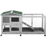 AECOJOY 2 Story Rabbit Hutch Outdoor, 62'' Bunny Cage Indoor with 6 Wheels