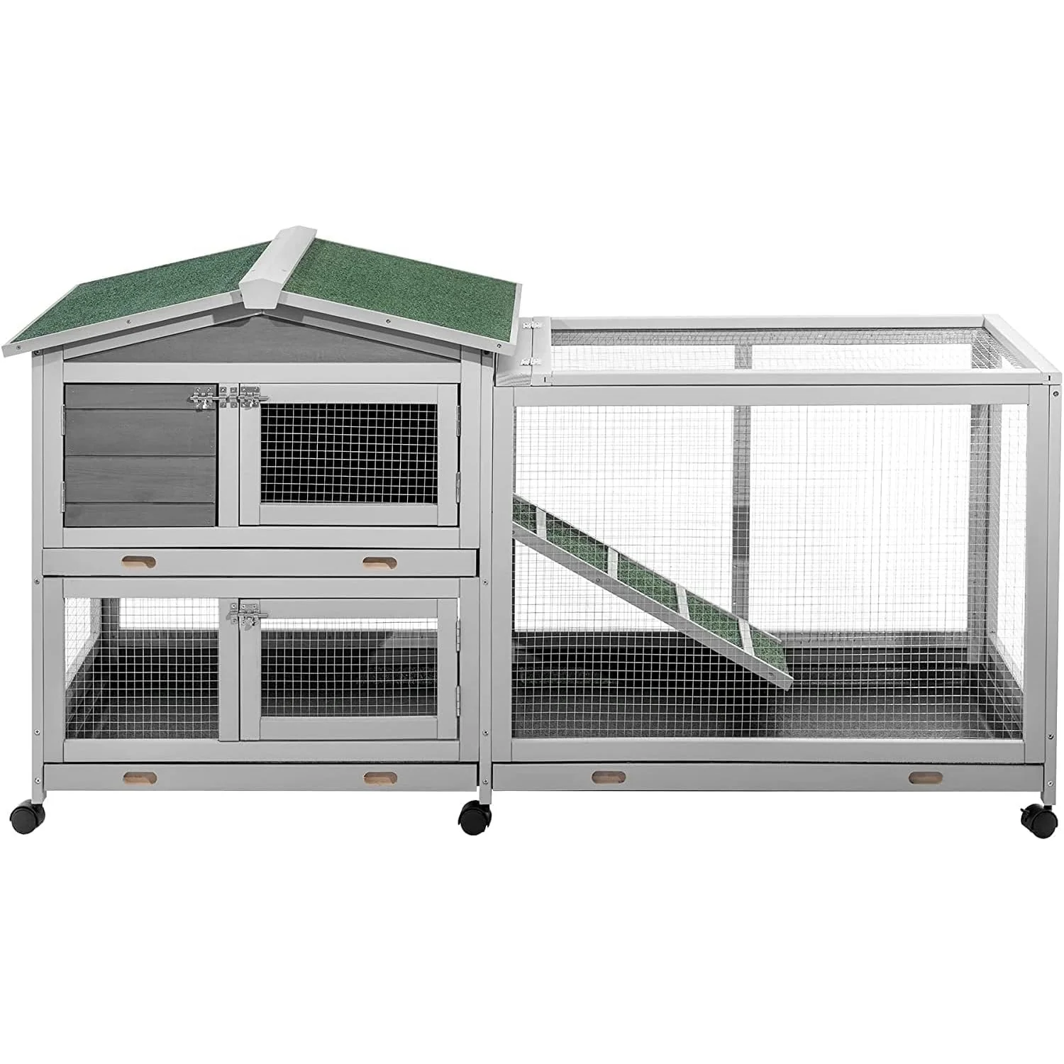 3130eae86d5996cf80601389b6c74b92602fc831e50935be1f1f5378de1a6835.webp AECOJOY 2 Story Rabbit Hutch Outdoor, 62'' Bunny Cage Indoor with 6 Wheels - Image 1