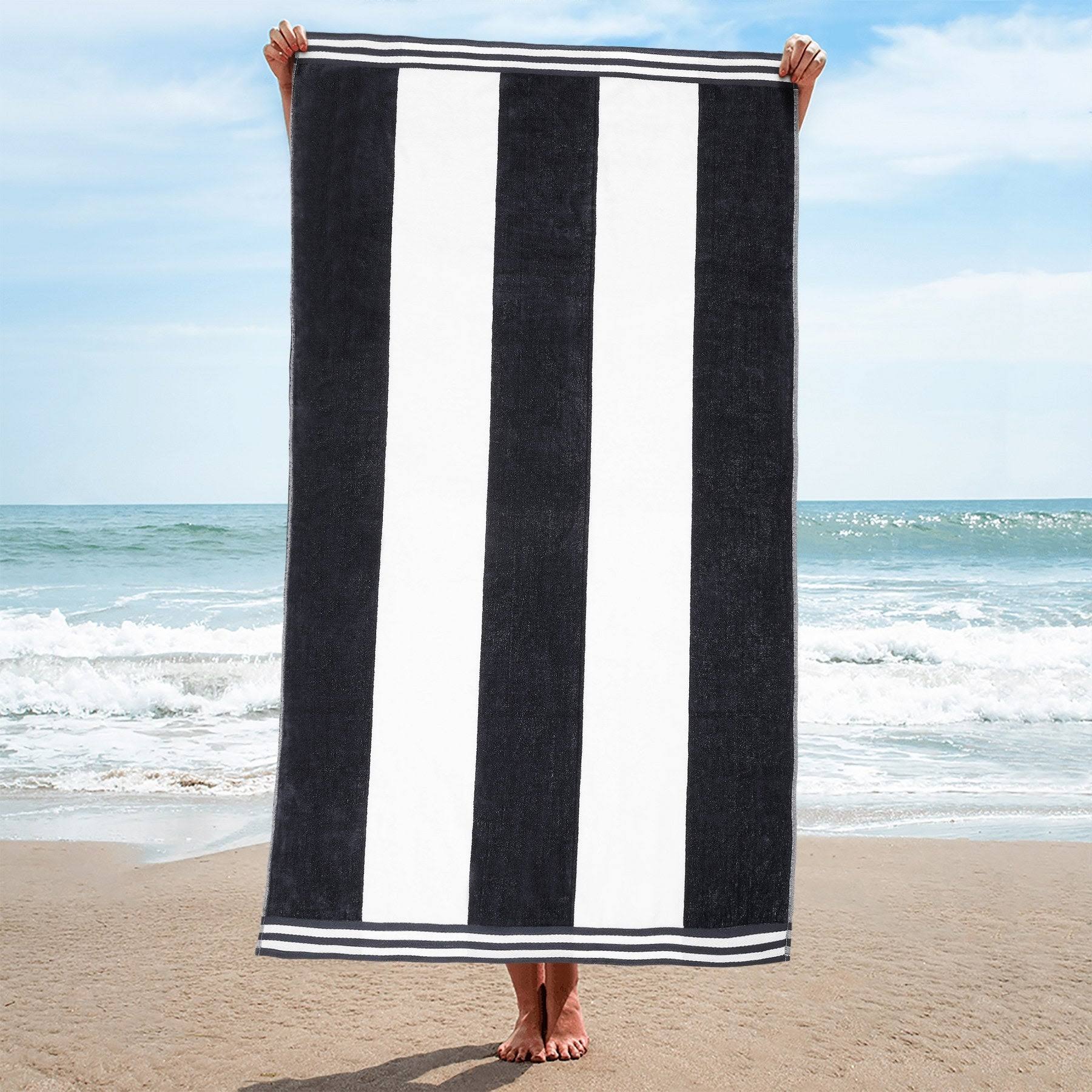 31369f5df7bb62eed27850157f619aa9f39145ff1f5f0f51a4507f37cad28c9b.jpg Superior Oversized Cabana Stripe Niantic Beach Towel, Charcoal, Gray - Image 1