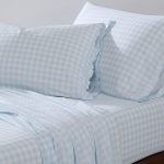 Shabby Chic - Twin Sheets, Soft & Breathable Organic Cotton Bedding Set, Classic Style Home Decor with Ruffled Pillowcase (Gingham Blue, Twin)