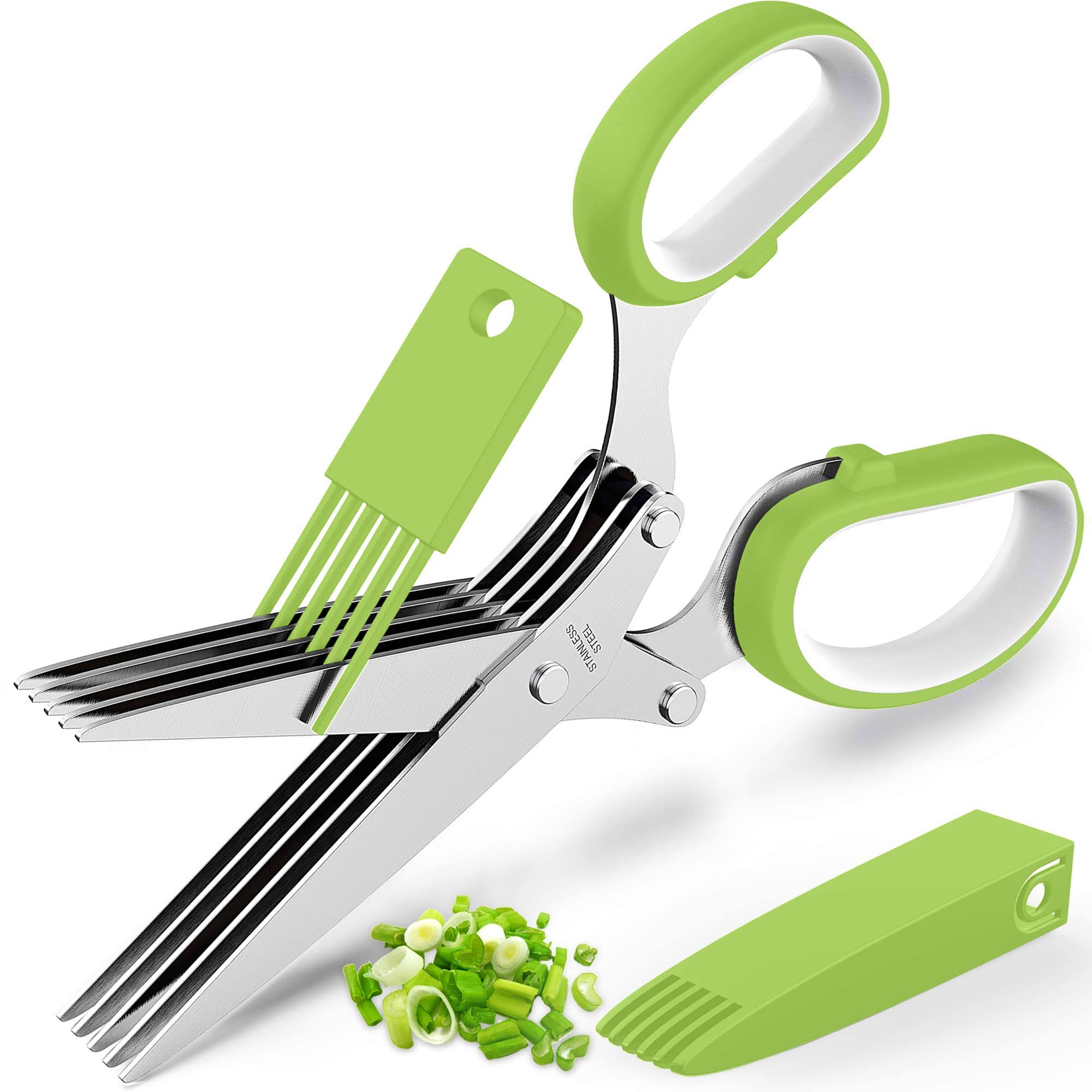 314450856aef8cf1f078d23f70cbe1093fca9313ef07f4a0cbbd78cb168eaf90.jpg POROMI Herb Scissors Set - Cool Kitchen Gadgets for Cutting Fresh Garden Herbs - Herb Cutter Shears with 5 Blades and Cover, Sharp and Anti-rust - Image 1