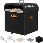 4 in 1 Outdoor Pizza Oven Wood Fired 16 inch BBQ Pizza Maker 2-Layer Detachable, Black