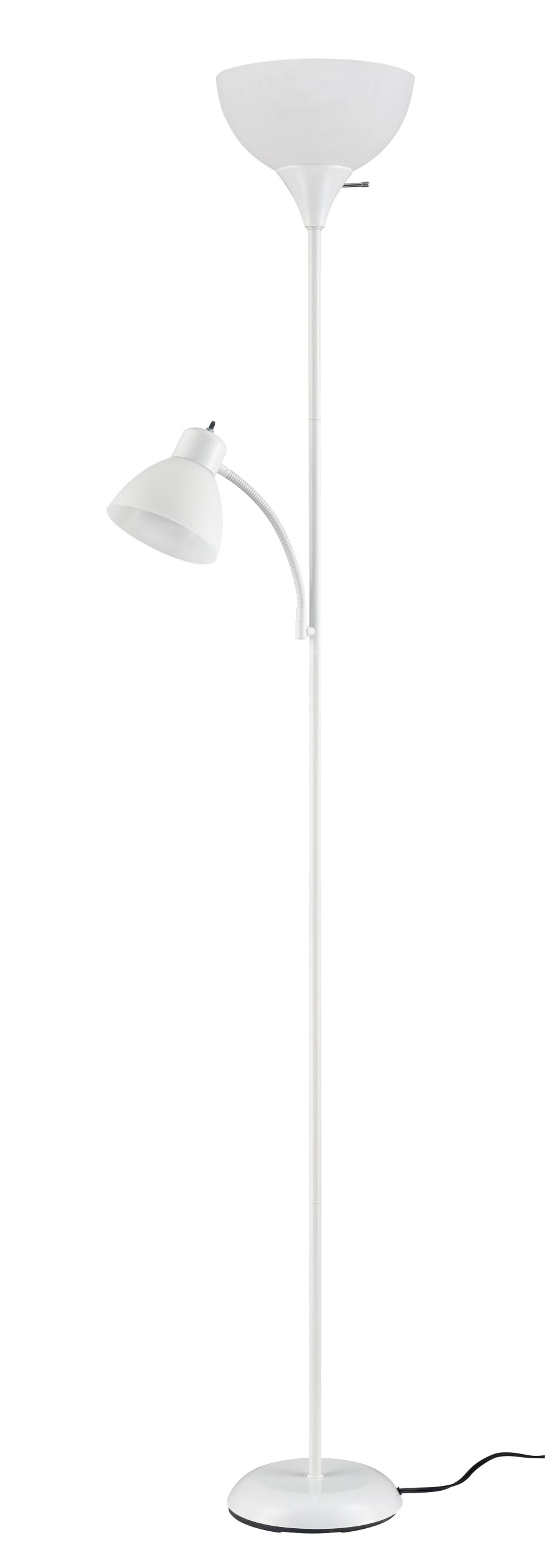 3186105fc98a70100ecaea3f2b010d5b86ab7541ae6b6ca5021896e174d2129f.jpg Mainstays 72" Combo Floor Lamp, Adjustable Reading Light, White, Plastic, Modern, Young Adult, Adult Use. - Image 1