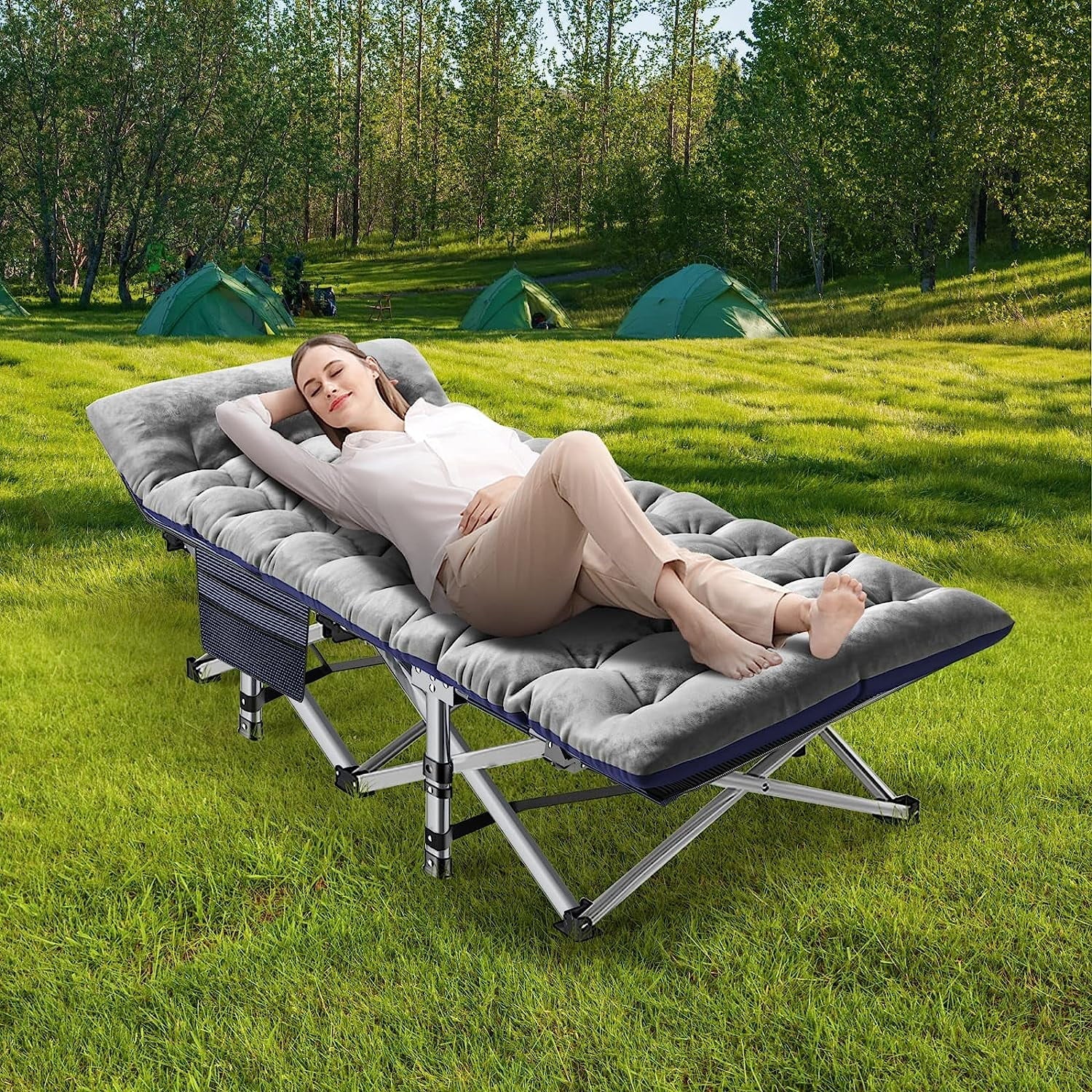 31be93acc99b01cbcb89a5a7a0e6bbfe53fc7ef602af9c1bb5b98a767c13a34c.jpg ABORON Portable Camping Cot with Mattress & Carry Bag, 75''X28'' Folding Sleeping Cots, Folding Bed Cot for Adults & Kids - Image 1