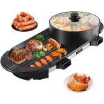 VEVOR Electric Grill Hot Pot 2 in 1, Multifunctional Grill Pan Indoor, Separate Dual Temperature Control, Large Capacity Non-Stick Pan Portable