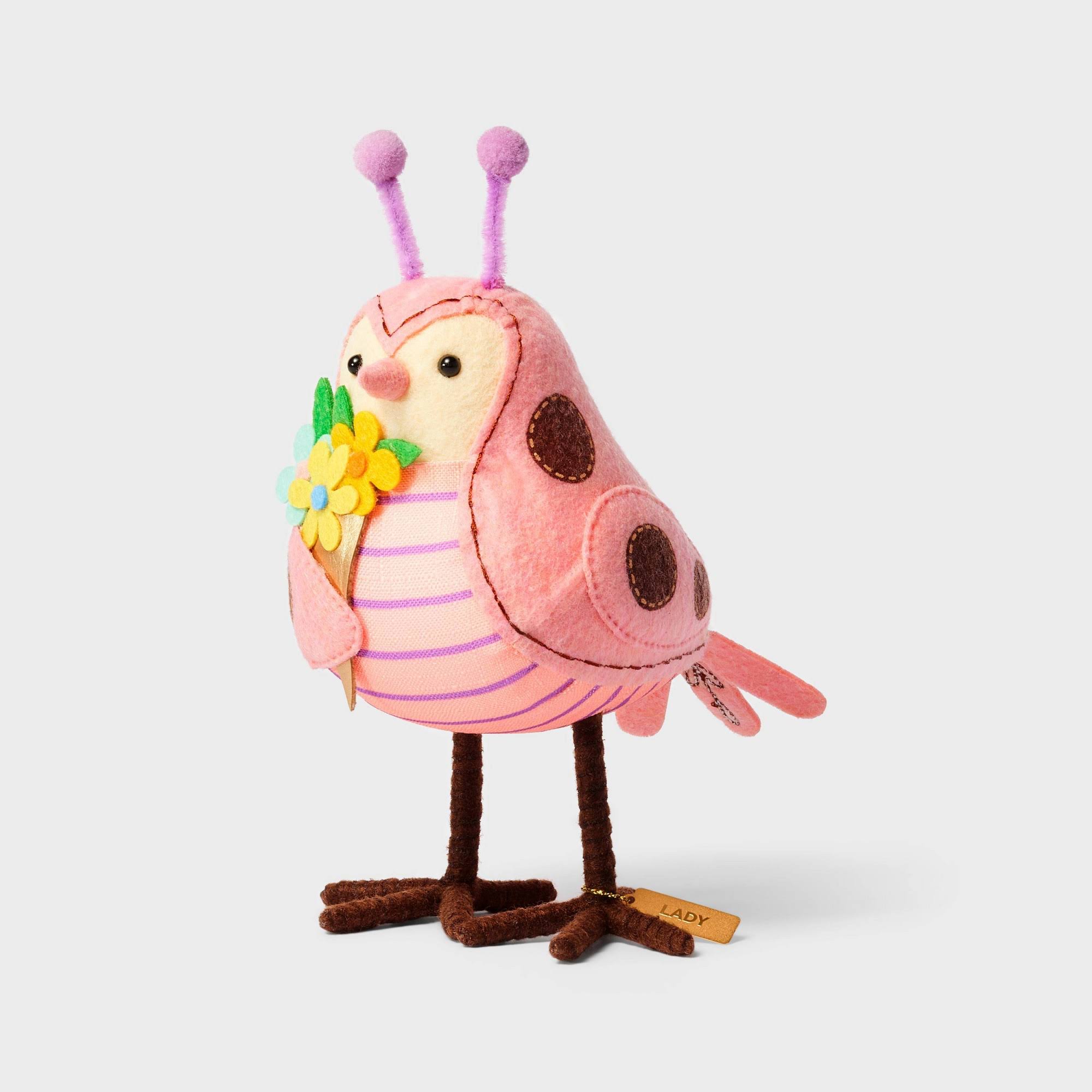 31e330a5ed1c3db1c47c8f61da5025f6cec67d0d428522e0f5c6daafc460bff2.jpg Featherly Friend Easter Fabric Bird Decor Pink Ladybug - Spritz - Image 1