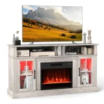 58" Electric Fireplace TV Stand for 65" TVs, Entertainment Center with 28" Fireplace Heater Insert, LED Lights, Remote Control & Storage