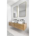Glass Warehouse 22 in. W x 40 in. H Stainless Steel Framed Radius Corner Bathroom Vanity Mirror in Satin Brass