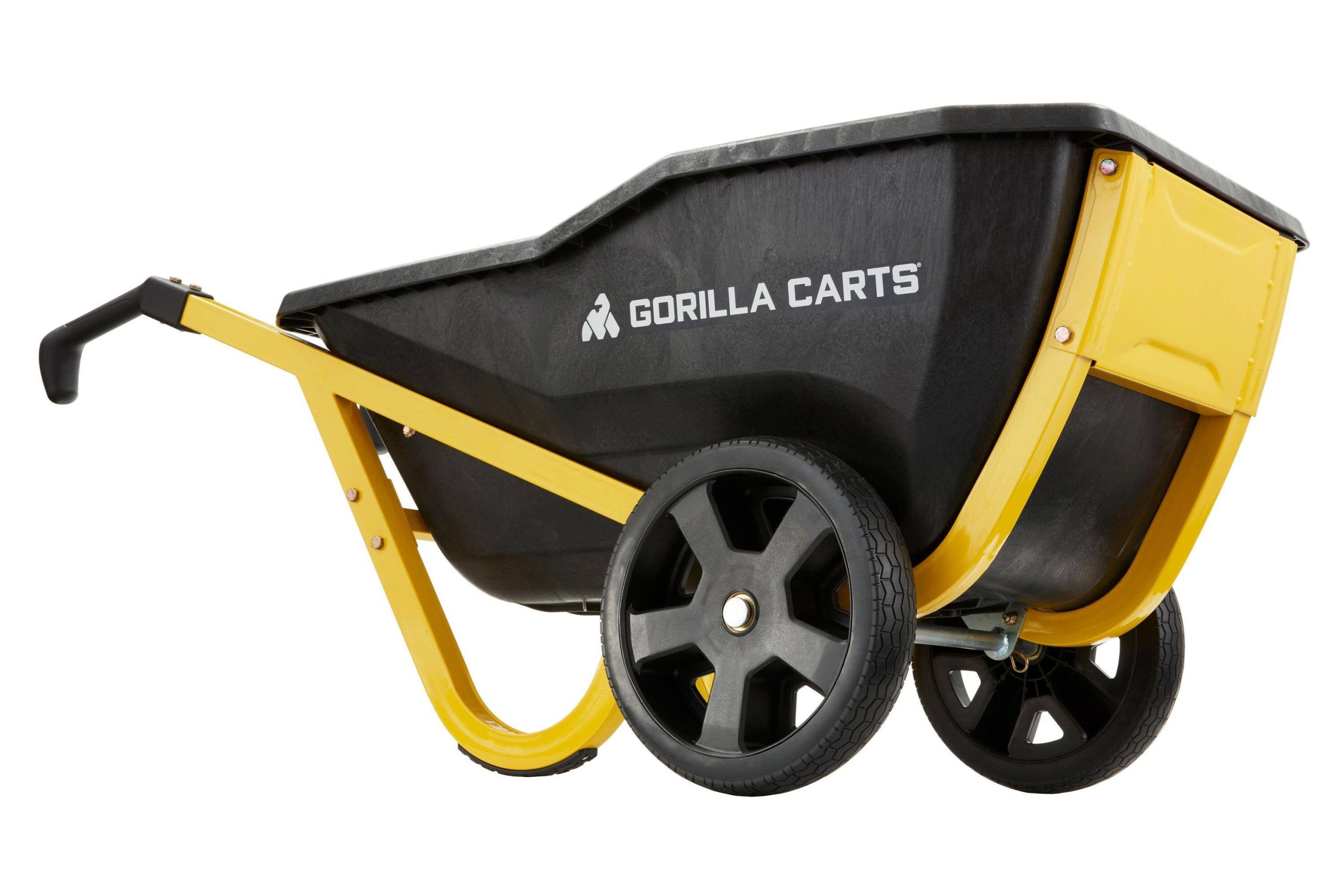 321ee3c0b6346eea2534ed275404adb31d19e37b024f8ab256d6323aa3491c0b.jpg Gorilla Carts Black Evolution Yard Cart - 7 Cu ft Utility Cart with Solid Flat-Free Tires and Steel Handle | GCR-7S-2 - Image 1