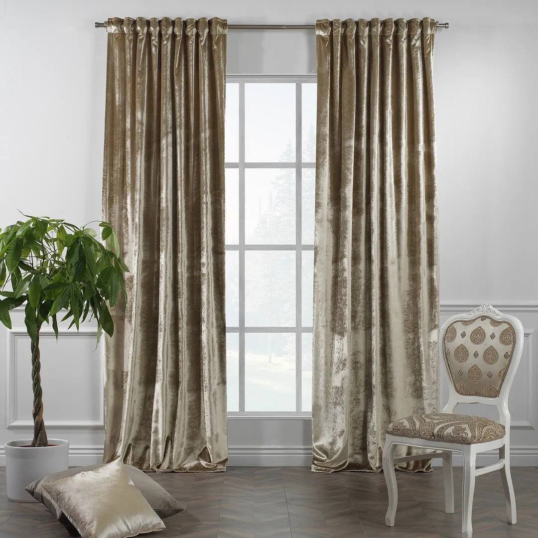 Extra Long and Extra Wide Solid Luxury Shiny Velvet Single Curtain Panel Lilijan Home & Curtain Size per Panel: 52" W x 72" L, Curtain Color: Beige